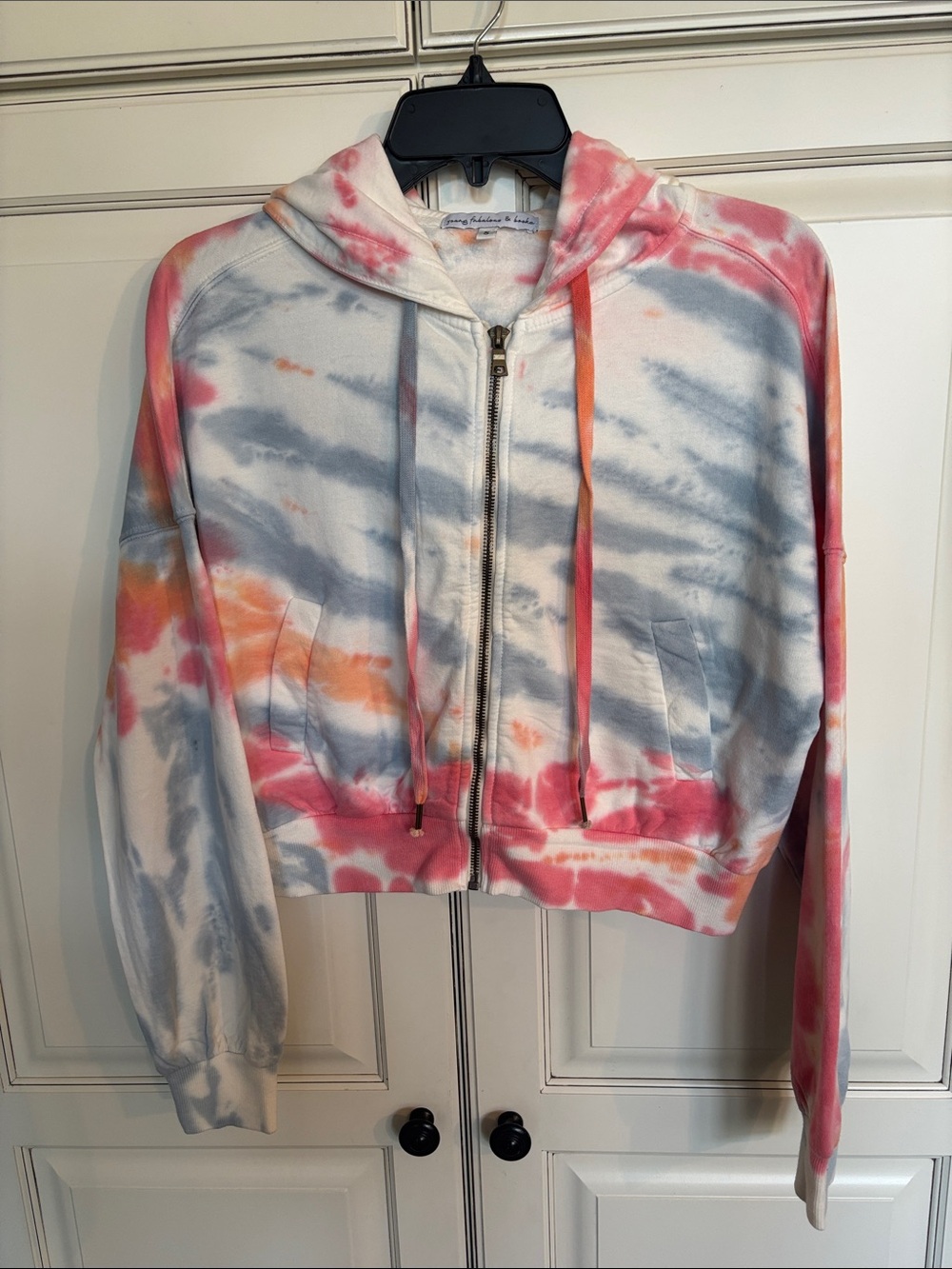 Young Fabulous and Broke Zippered Crop Tie DyeFleece Hoodie